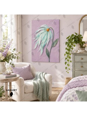 Gaagart Tekli Dikey Kanvas Tablo Dijital Baskı Lila Fonlu Beyaz Çiçek Pastel Botanik Yağlı Boya Görünümlü Duvar Dekoru