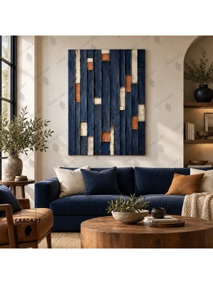 Gaagart Tekli Dikey Kanvas Tablo Dijital Baskı Lacivert Kiremit Krem Geometrik Bloklar Modern Soyut Salon Tablosu