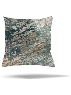 Orevio Yeşil Batik Yaprak Desenli Kırlent Kılıfı, Gizli Fermuarlı, 45 x 45