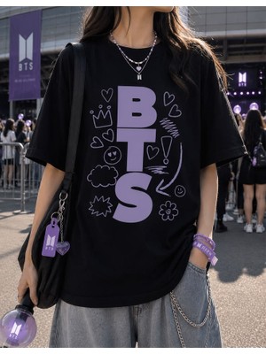 BarsDepo Bts Baskılı Tişört, Oversize Unisex Tişört Çocuk / Yetişkin (Süpriz Hediyeli)