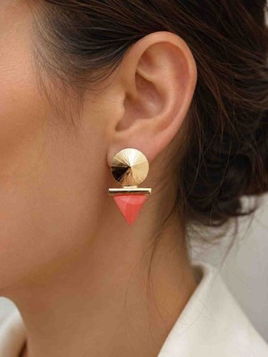 Fundéa Jewelry Kadın Gold Çelik Mercan Rengi Üçgen Trend Takı Küpe Aksesuar Modelleri Paslanmaz Çelik Nikel Içermez Alerji Yapmaz