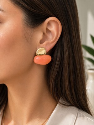Fundéa Jewelry Kadın Gold Çelik Turuncu Taşlı Hafif Trend Küpe Aksesuar Modelleri  Paslanmaz Çelik Alerji Yapmaz  Parlak ve Şık