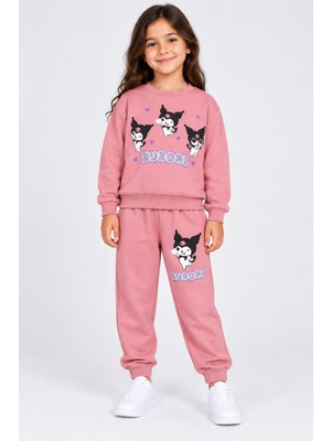 Kuromi Lisanslı Kız Çocuk Sweatshirt Eşofman Altı Takım Baskılı
