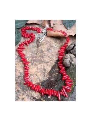 Ince Mercan Doğal Taşlı(Kararlılık) Kolye - Kirmizi - Stoneage
