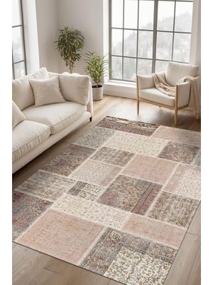 Orevio Alfara Patchwork Şönil Kaymayı Önleyici Doğal Pamuk Tabanlı Yıkanabilir Antibakteriyel Çevre Dostu Salon Halısı 200X300