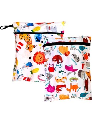 Orevio Çanta; 2 Adet Çok Amaçlı, 30 x 35 cm Jungle ve 30 x 37 cm Zoo Desen, Sıvı Geçirmeyen, Yıkanabilir, Ekonomik Set