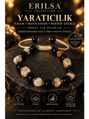 Erilsa Sertifikalı Yaratıcılık Ilham Motivasyon Pozitif Enerji Doğal Taş Bileklik - Açık Renkli Akik