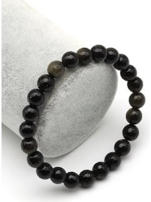 Orevio Golden Obsidyen Doğal Taş Bileklik 8 mm Fasetli Küre Kesim