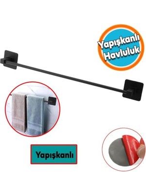 Orevio Havlu, Yapışkanlı Tuvalet Lavabo Banyo Mutfak Standı Askısı Paslanmaz Metal Siyah Bez Havluluk Uzun 40 cm