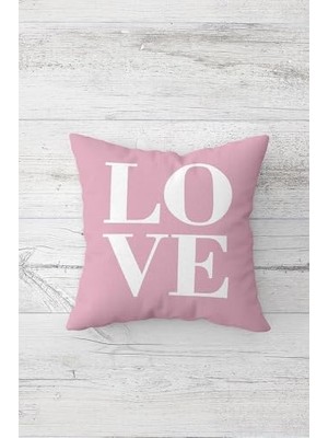 Orevio Love Yazılı Çift Taraflı Baskılı Gizli Fermuarlı Kırlent Koltuk Yastık Kılıfı, Pembe 45 x 45