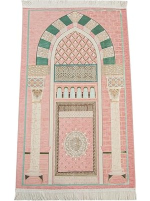 Orevio Lüks Mihrap Desenli Şönil Dokuma Seccade Pembe