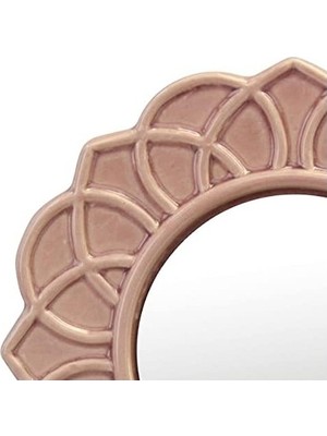 Prime Dekoratif 9" Soluk Pembe Yuvarlak Çiçekli Seramik Vurgulu Duvar Aynası, Ekli Asma Halkalı Duvar Aynası, Oturma Odası, Yatak Odası, Banyo, Korido