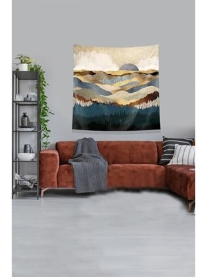 Orevio Gold Doğan Güneş Leke Tutmaz Kadife Kumaş Duvar Örtüsü Tapestry KWLL323,35 x 50