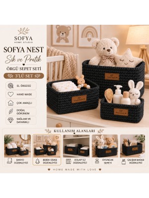 Sofya Home Studio Sofya Nest 3’lü El Örgüsü Çok Amaçlı Organizer Sepet Seti