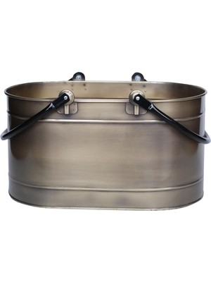 Orevio Metal Gold Uzun Oval Kulplu Tasarım Şömine-Soba Odun Depolama Saklama Kovası 55X35X29 cm