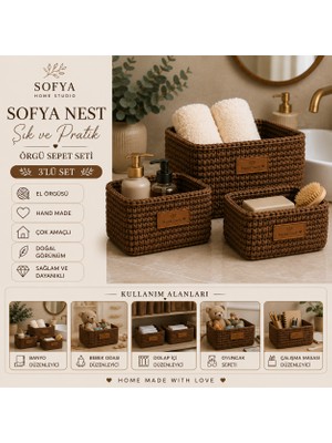 Sofya Home Studio Sofya Nest 3’lü El Örgüsü Çok Amaçlı Organizer Sepet Seti