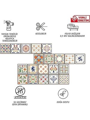 Prime Kendinden Yapışkanlı Oyun Desenli Pvc, Yapışkanlı Kaplama, Çıkartması, Zemin Duvar Karosu 10X10 cm (20 Adet/0,20 M2)