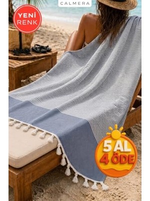 Orevio Havlu, Çizgili Peştemal | Pamuk - Doğal Saçaklı | Plaj, Havuz, Spa, Sauna, Spor, Seyahat Lacivert Lacivert 90 x 170