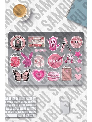 Prime Pink Aesthetic Temalı Etiket Seti 2 - Pembe - Laptop Notebook Telefon