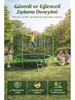 Orevio 12 Ft (366 Cm) Bahçe Trambolini; Güvenlik Filesi, Metal Ayaklar, Merdiven Dahil, Yeşil