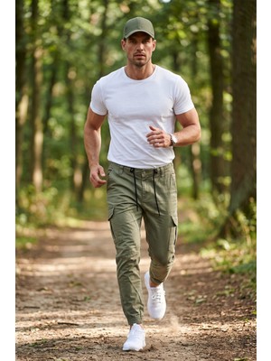 Deepsea Erkek Slim Fit Likralı Açık Yeşil Kargo Jogger Pantolon – İpli Bel Lastikli Paça 1601569