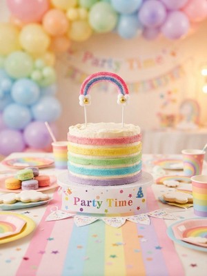 Party Time Gökkuşağı ve Papatya Figürlü Simli Pasta Süsü