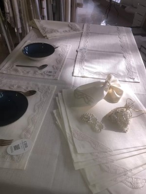 Ceki Home Sofra Takımı Lina Gardenya Keten Yemek Takımı 160x260 Masa Seti 12 Kişilik 26 Parça Runner Set Krem