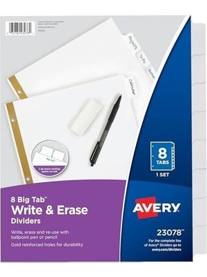 Prime Big Tab Ayırıcı, 8 Sekme, Yazılabilir Silinebilir, Beyaz, 48'li Set
