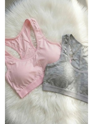 Underwear Bodyway 2'li Paket Pamuklu Pedli Sporcu Sütyeni & Bralet - Günlük Rahat Yüzücü Model Sporcu Atleti