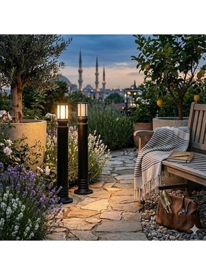 2 Adet Galata Kafesli 80 cm Bahçe Aydınlatma Direği - E27 Duy, IP54 Su Geçirmez, Siyah Patika ve Yol Aydınlatma Armatürü, Zita Yerli Üretim Yanmaz Kır