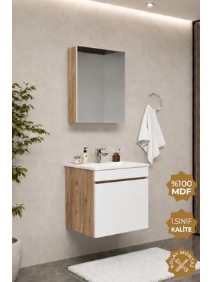 Orevio Tokyo 55 cm Mdf Banyo Dolabı Seti Atlantik Çam-Beyaz