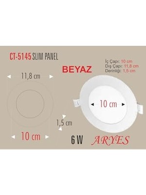Orevio 6 W Slim LED Panel, Beyaz Işık, Metal Kasa, 10 Adet, 10,5 cm Delik Çapı