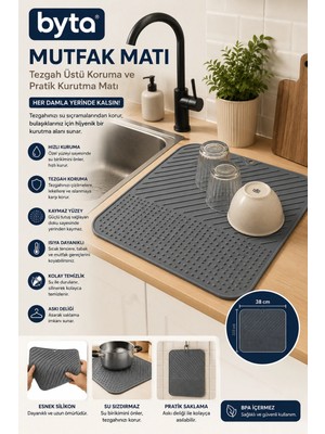 Silikon Mutfak Kurutma Matı 38X28 cm Tezgah Üstü Bulaşık Kurutma ve Damlalık Matı