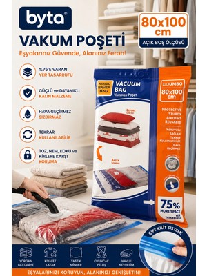 Büyük Vakumlu Hurç Poşeti 80X100 cm Vakum Torbası Yer Tasarruflu Saklama Poşeti