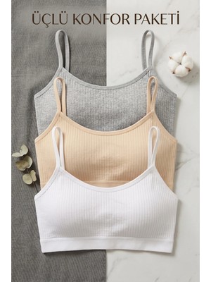 Underwear Bodyway 3'lü Paket Pamuklu Fitilli Çıkarılabilir Pedli Ince Ip Askılı Bralet Büstiyer Sütyen
