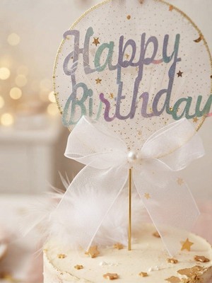Party Time Gümüş Happy Birthday Pasta Süsü