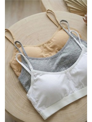 Underwear Bodyway 3'lü Set Pedli Pamuklu Bralet - Telsiz Ince Askılı Uyku ve Günlük Konfor Sporcu Büstiyeri