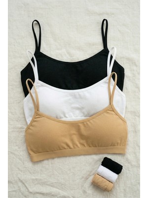 Underwear Bodyway Büyük Beden 3'lü Paket Pamuklu Çıkarılabilir Pedli Telsiz Bralet Büstiyer Sütyen Seti