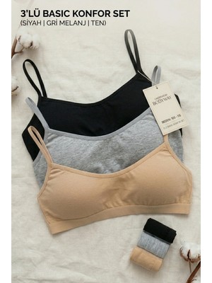 Underwear Bodyway Büyük Beden 3'lü Paket Pamuklu Çıkarılabilir Pedli Telsiz Bralet Büstiyer Sütyen Seti