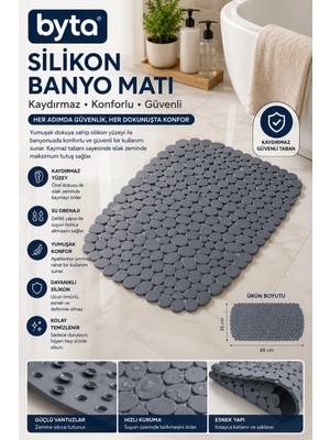 Silikon Kaydırmaz Banyo Matı 68X35 cm Vantuzlu Duş ve Küvet Matı