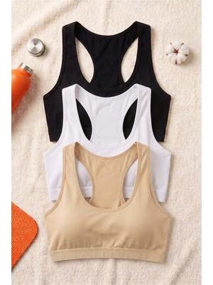 Underwear Bodyway Kadın Basic Sporcu Sütyeni 3’lü Paket– Siyah Beyaz Ten (Yüzücü Sırt)