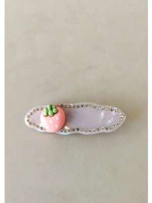 Halley Concept Pembe Çilek Figürlü Lila Sedef Görünümlü Taşlı Pens Toka 6x2 cm