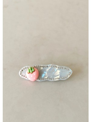 Halley Concept Pembe Çilek Figürlü Mavi Sedef Görünümlü Taşlı Pens Toka 6x2 cm