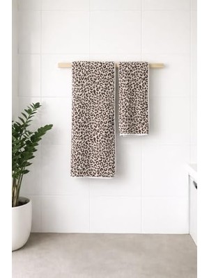 Trendexa Leopar Desen Havlu Seti Hamam Seti 50X90 ve 70X140 cm Banyo Havlusu Çeyizlik, 2lı-Hamatakımı-Leopar