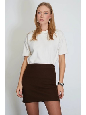 FullaModa Beli Lastikli Mini Boy Kaşe Etek