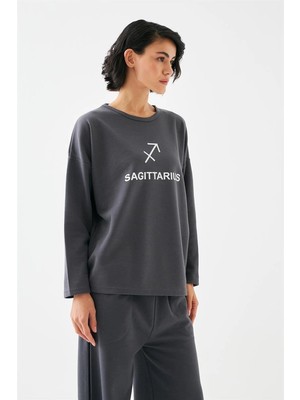 Beruflic Kadın Füme Yay Burcu Oversize 2 Iplik Eşofman Ev Giyim Takımı Under Moda