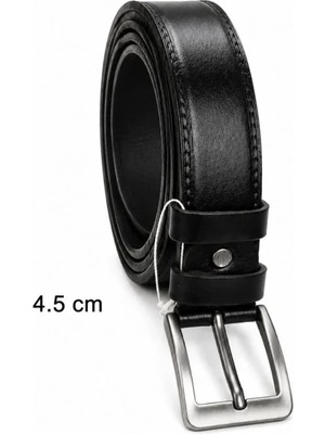 Beruflic Erkek Hakiki Deri 4.5 cm Klasik ve Kot Pantolon Kemeri Metal Tokalı Siyah