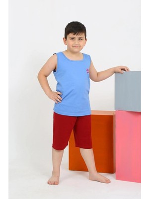 Beruflic Erkek Çocuk Sıfır Kol Şortlu Mavi Penye Pijama Takımı Under Moda