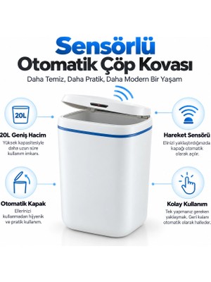 Midas Toptan 20 Litre Sensörlü Temassız  Otomatik Çöp Kovası Beyaz Midas