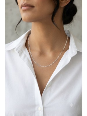 Papatya Silver 925 Ayar Gümüş Zarif Figaro Zincir Kolye.rose.gold.rodaj Renk Seçeneği